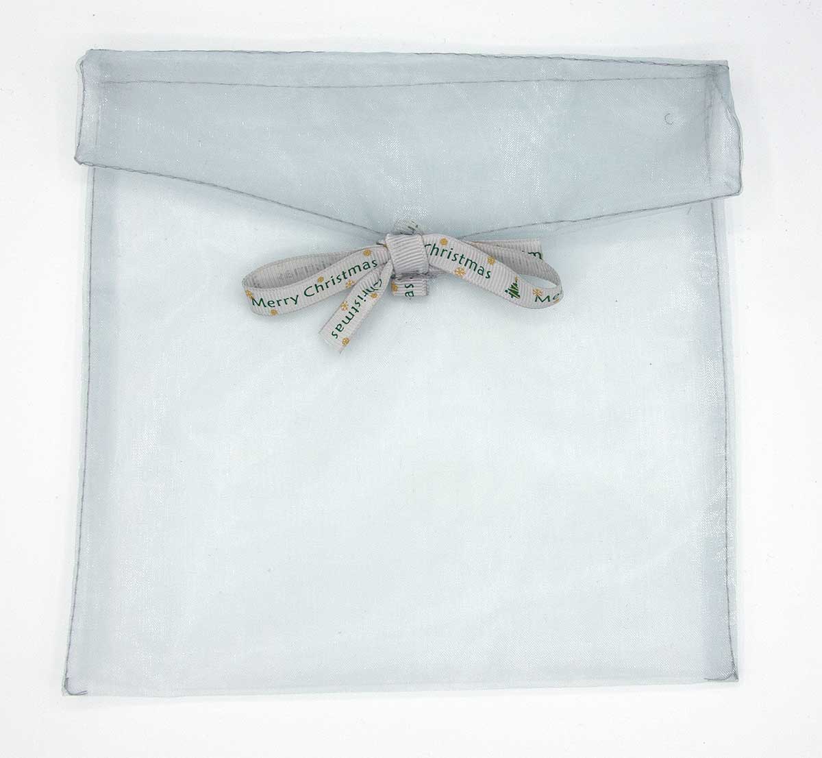 Kerst organza envelop zilver vierkant - Merry Christmas