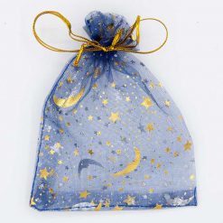 Organza zakjes Kerst ster/maan donkerblauw/goud 1704 maat 4