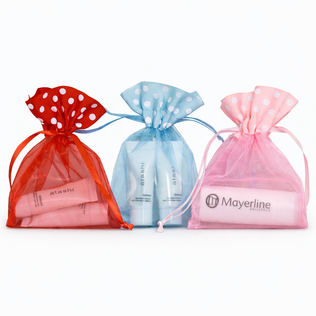 Organza zakjes Rood blauw en roze met stippen