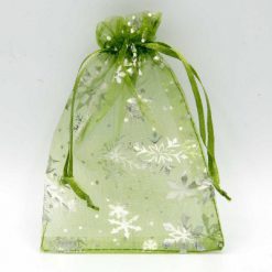 Organza zakjes met sneeuwsterren groen