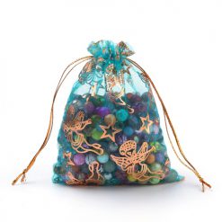 Organza zakjes turquoise met gouden engeltjes en sterren