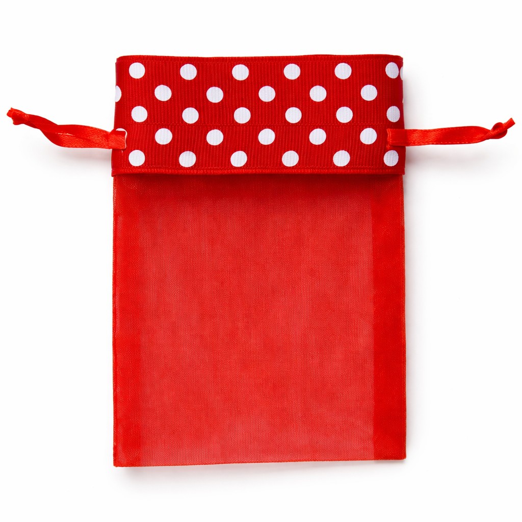 Organza zakje rood met witte stippen maat 3