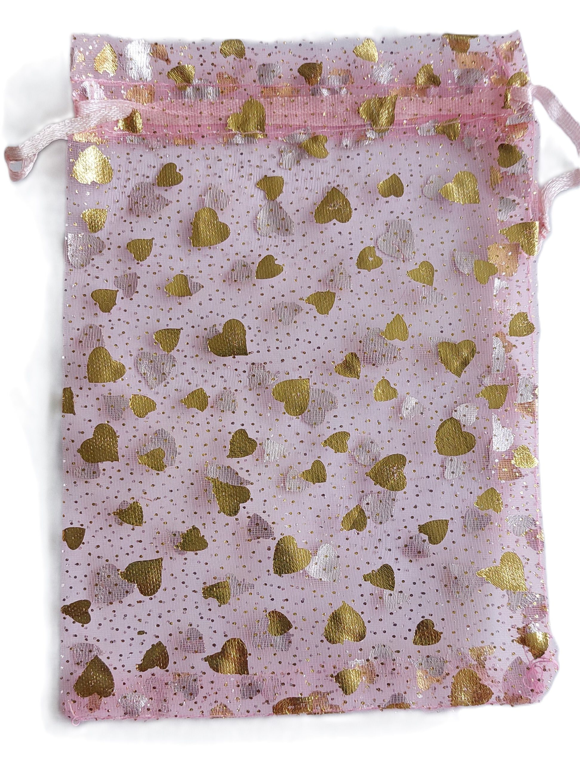 Organza zakjes trouwen ivoor met gouden hartje - organza zakjes